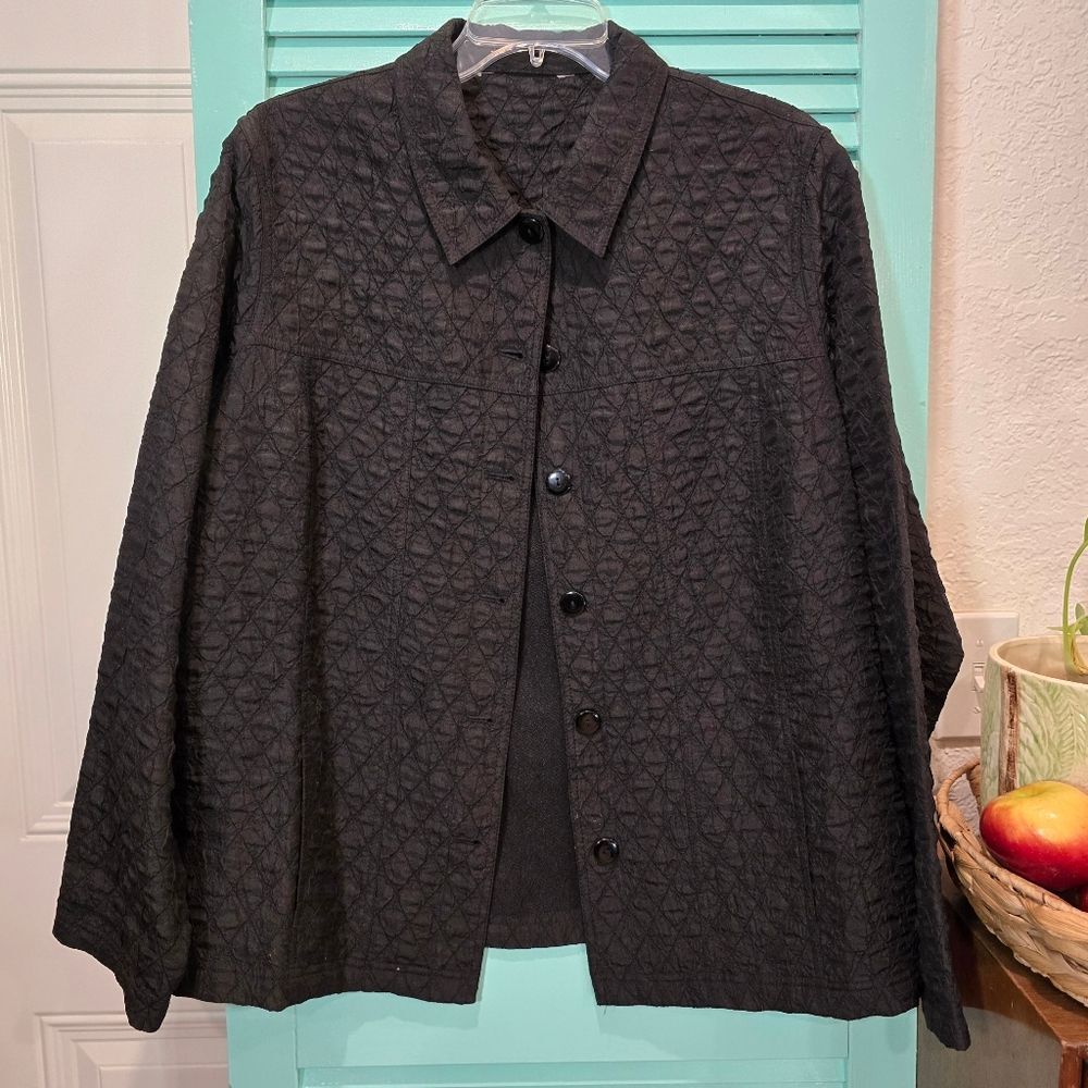 Black Textured Button-Up Jacket